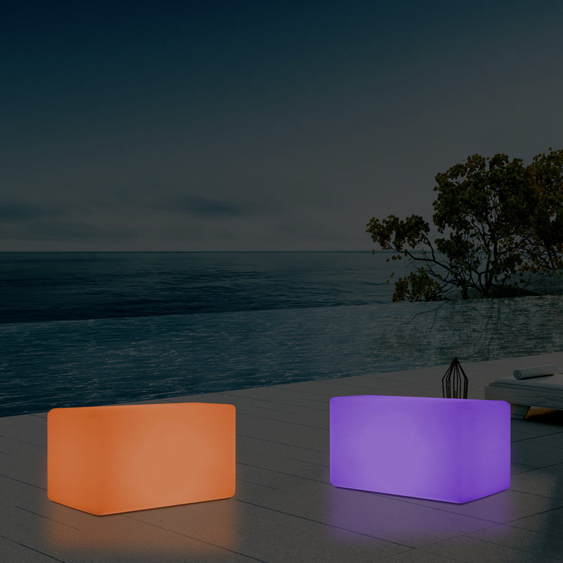 External Garden Patio Bench Light, Illuminated LED Stool Seating, Mains Powered, 55x35 cm