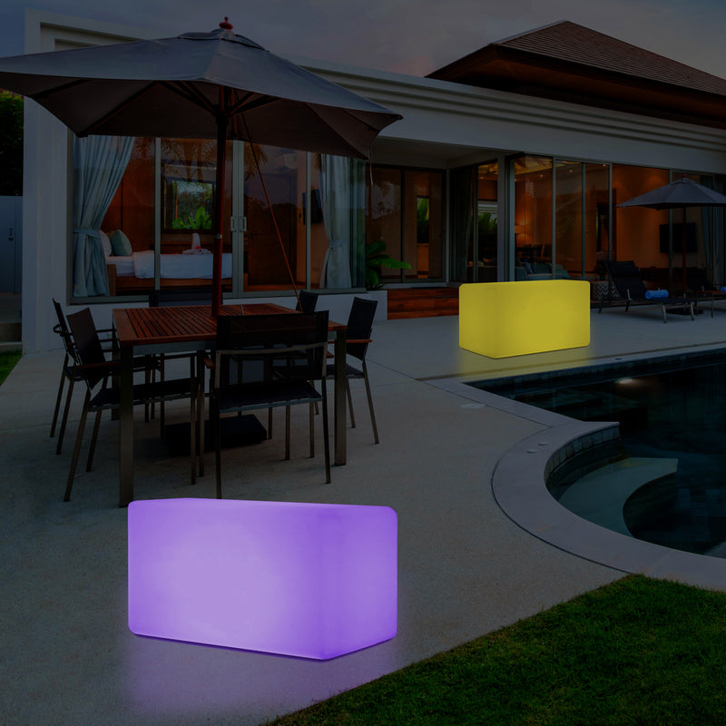 External Garden Patio Bench Light, Illuminated LED Stool Seating, Mains Powered, 55x35 cm