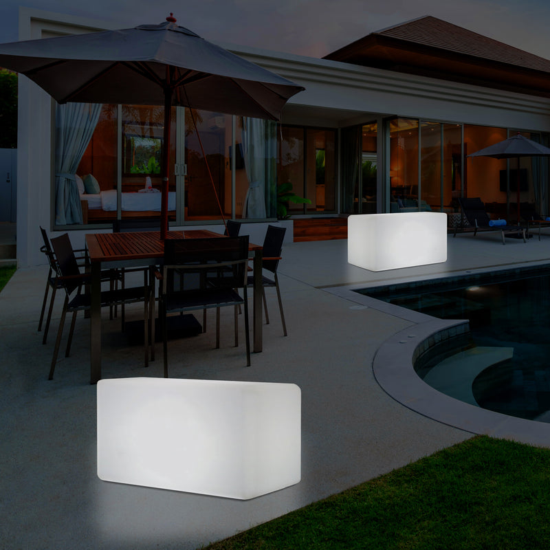 External Garden Patio Bench Light, Illuminated LED Stool Seating, Mains Powered, 55x35 cm