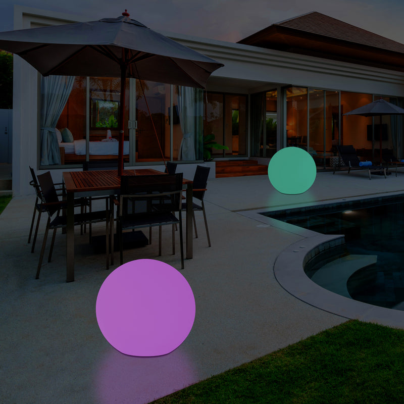 External Garden Ball Floor Lamp, Mains Powered Dimmable RGB Patio Lighting, 40cm 400mm