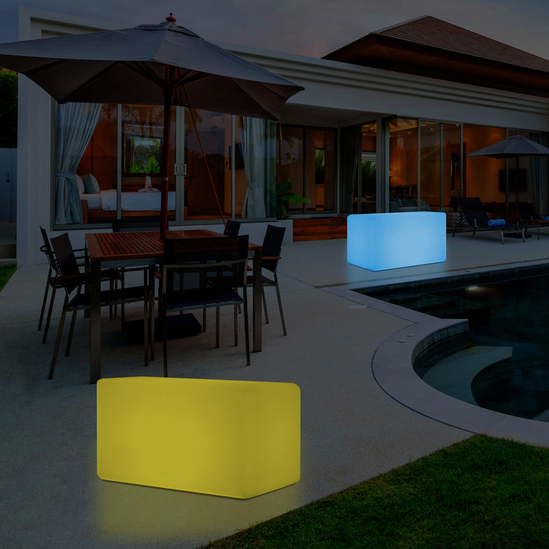 External Garden Patio Bench Light, Illuminated LED Stool Seating, Mains Powered, 55x35 cm