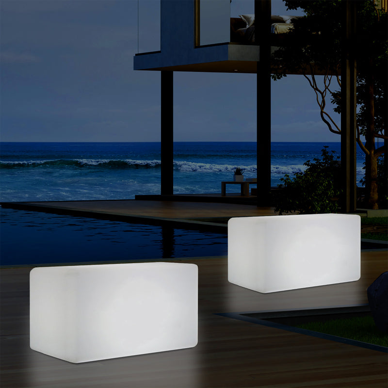 External Garden Patio Bench Light, Illuminated LED Stool Seating, Mains Powered, 55x35 cm