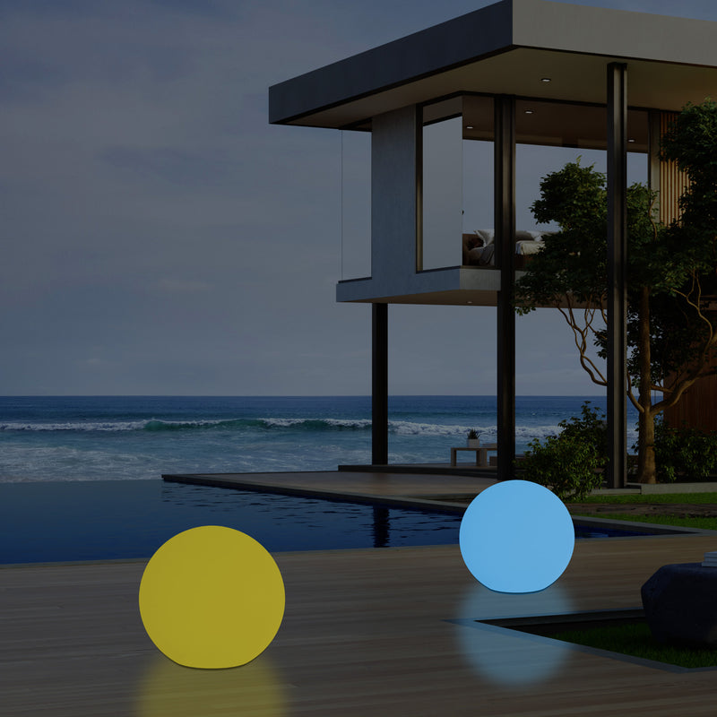 External Garden Ball Floor Lamp, Mains Powered Dimmable RGB Patio Lighting, 40cm 400mm