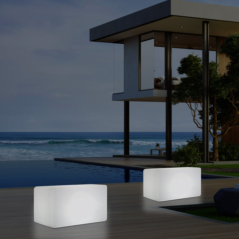 External Garden Patio Bench Light, Illuminated LED Stool Seating, Mains Powered, 55x35 cm