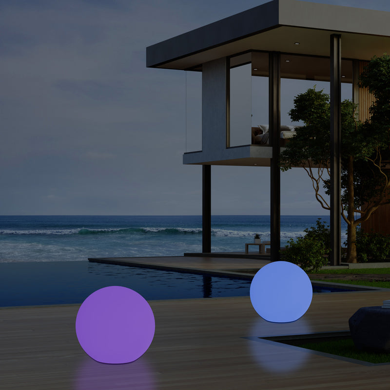 Outdoor LED Garden Patio Globe Light, Mains Operated 30cm Dimmable RGB Ball Lamp, 5V