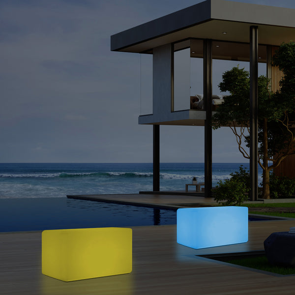 External Garden Patio Bench Light, Illuminated LED Stool Seating, Mains Powered, 55x35 cm