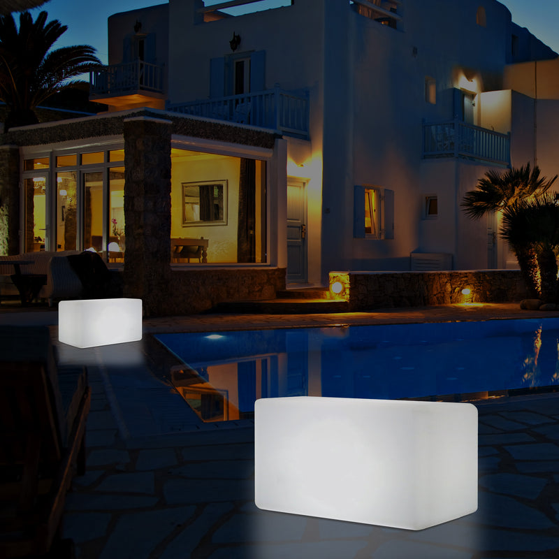 External Garden Patio Bench Light, Illuminated LED Stool Seating, Mains Powered, 55x35 cm