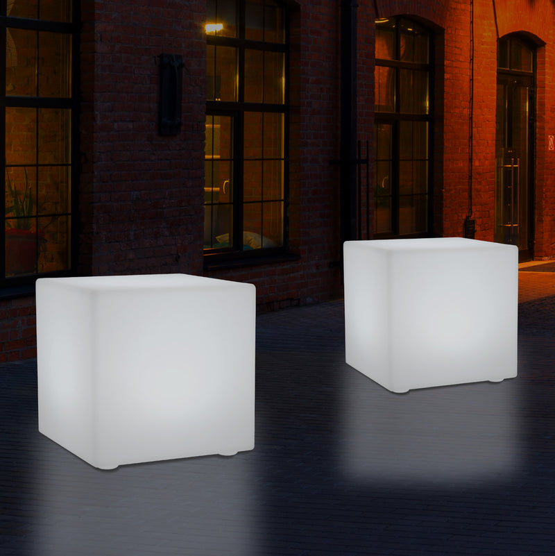 Outdoor LED Cube Stool Seat, Mains Powered Garden Floor Lamp, Multi Colour, 400 x 400 mm