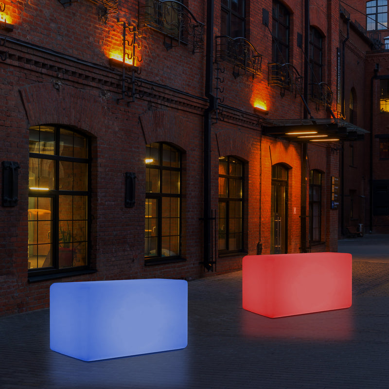 External Garden Patio Bench Light, Illuminated LED Stool Seating, Mains Powered, 55x35 cm