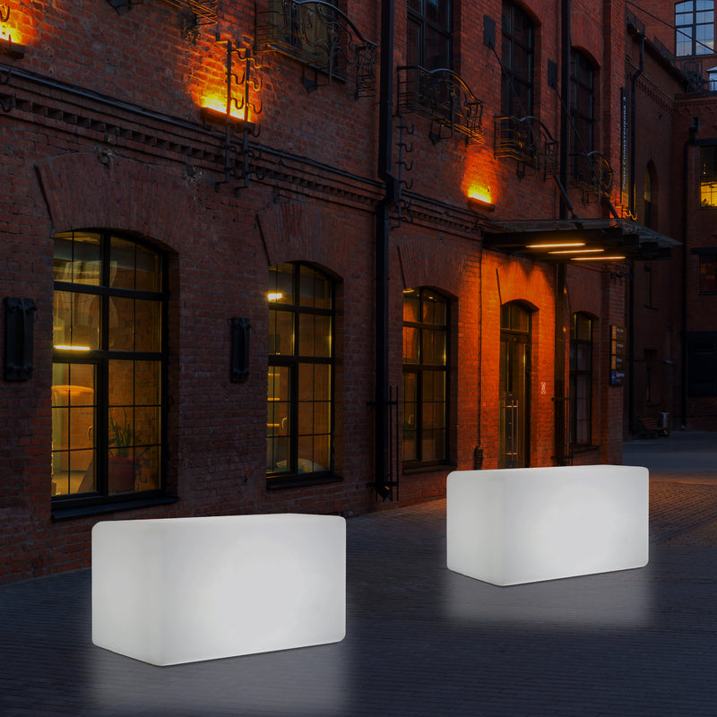 External Garden Patio Bench Light, Illuminated LED Stool Seating, Mains Powered, 55x35 cm