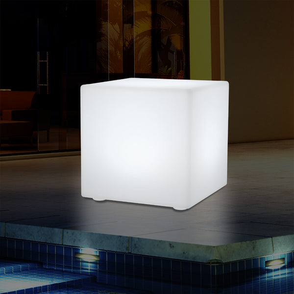 50cm External Garden LED Cube Seat Stool Light, 500mm Mains Operated 5V Patio Floor Lamp