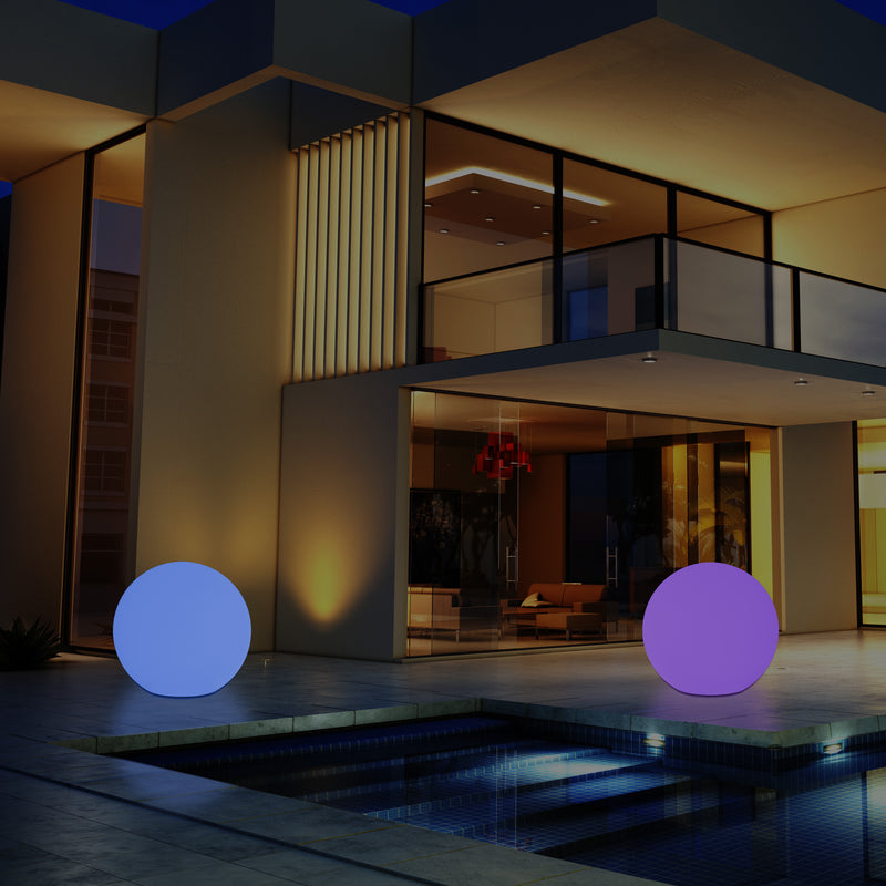External Garden Ball Floor Lamp, Mains Powered Dimmable RGB Patio Lighting, 40cm 400mm