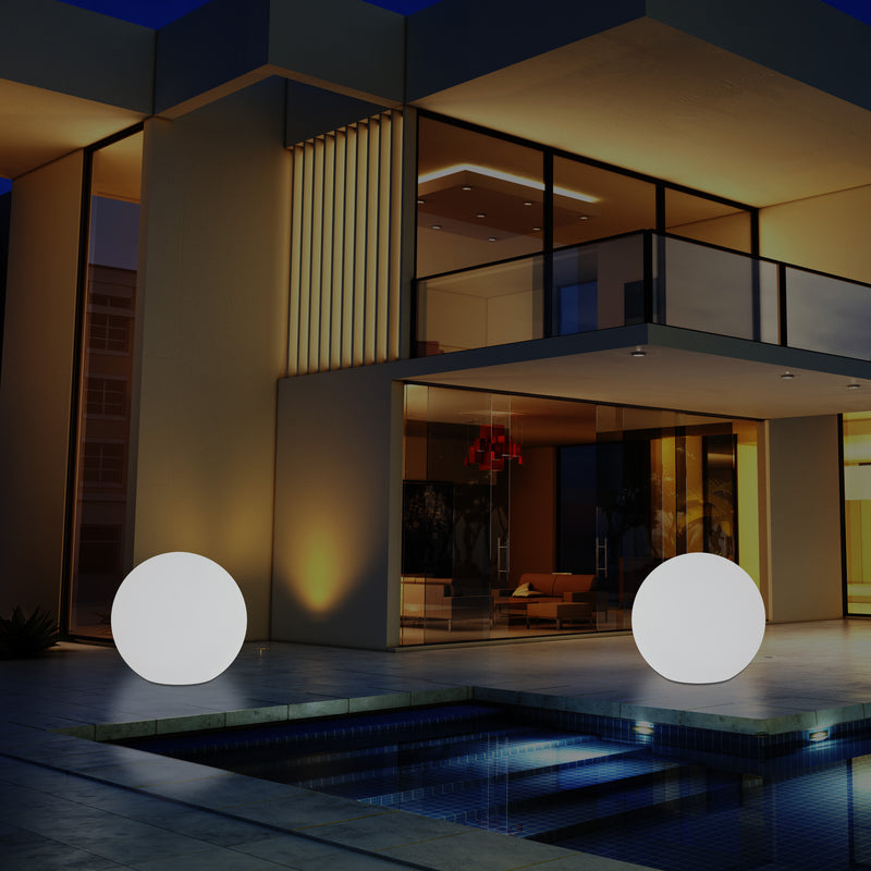 External Garden Ball Floor Lamp, Mains Powered Dimmable RGB Patio Lighting, 40cm 400mm