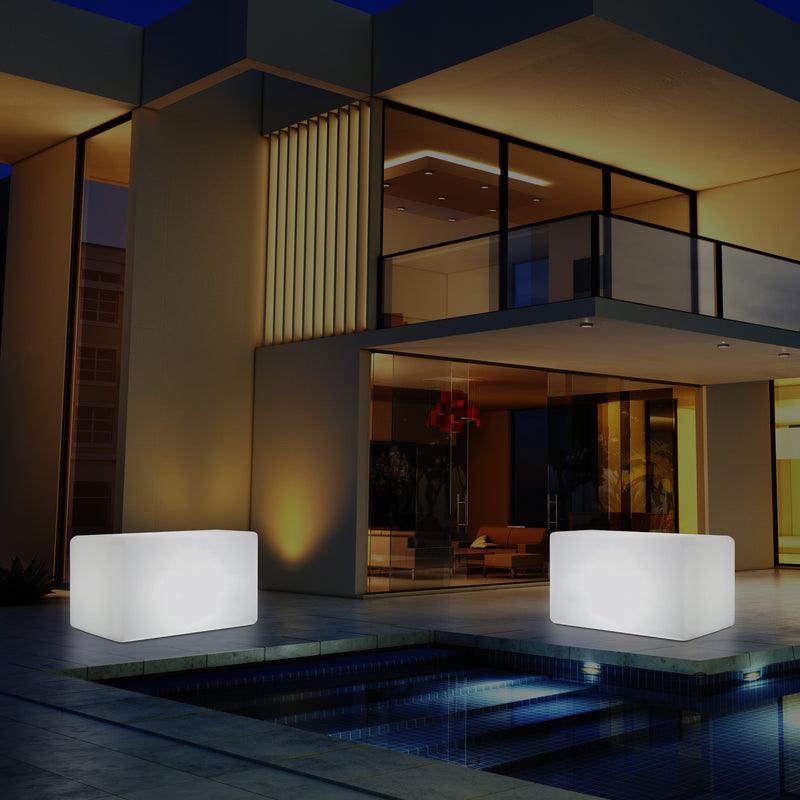 External Garden Patio Bench Light, Illuminated LED Stool Seating, Mains Powered, 55x35 cm