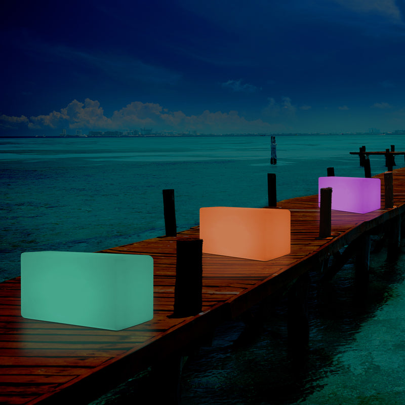 External Garden Patio Bench Light, Illuminated LED Stool Seating, Mains Powered, 55x35 cm
