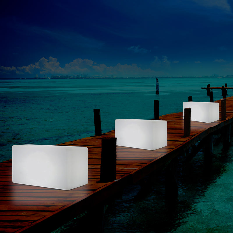 External Garden Patio Bench Light, Illuminated LED Stool Seating, Mains Powered, 55x35 cm