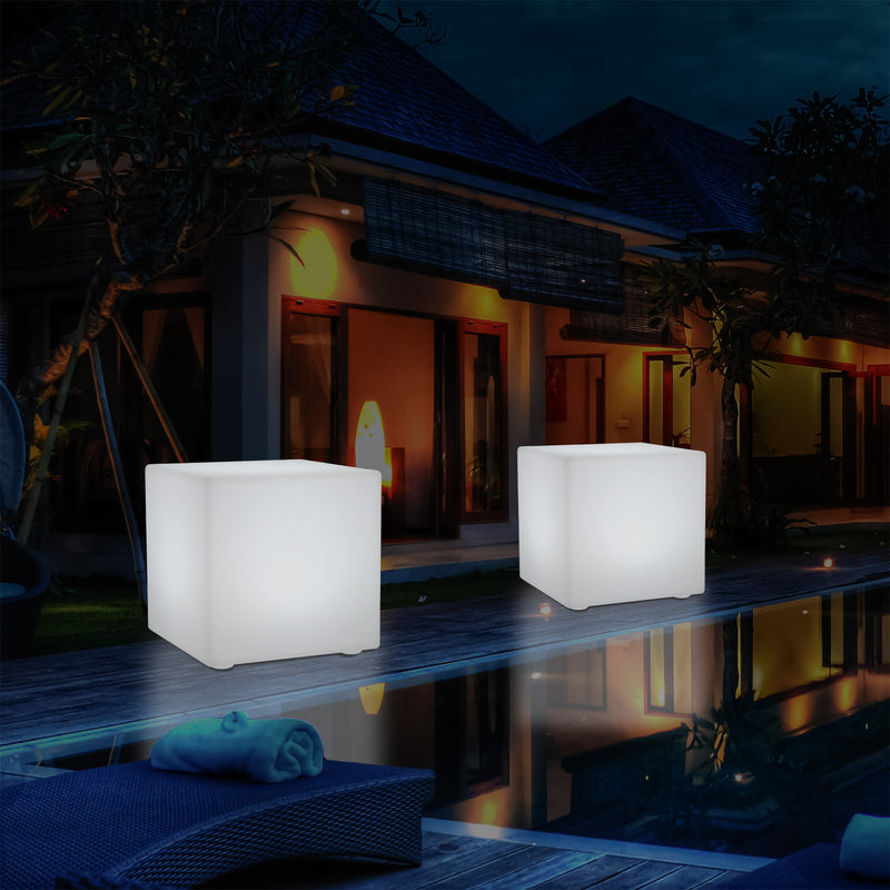 Mains Powered Garden Outdoor 60cm Cube, Illuminated Stool Seat Table Furniture, RGB