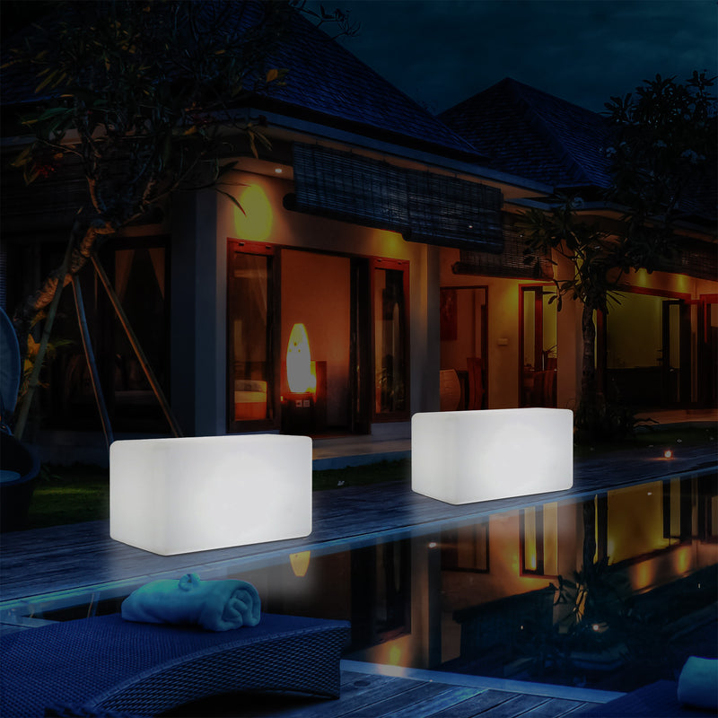 External Garden Patio Bench Light, Illuminated LED Stool Seating, Mains Powered, 55x35 cm