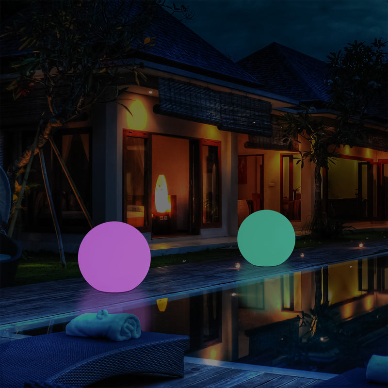 External Garden Ball Floor Lamp, Mains Powered Dimmable RGB Patio Lighting, 40cm 400mm