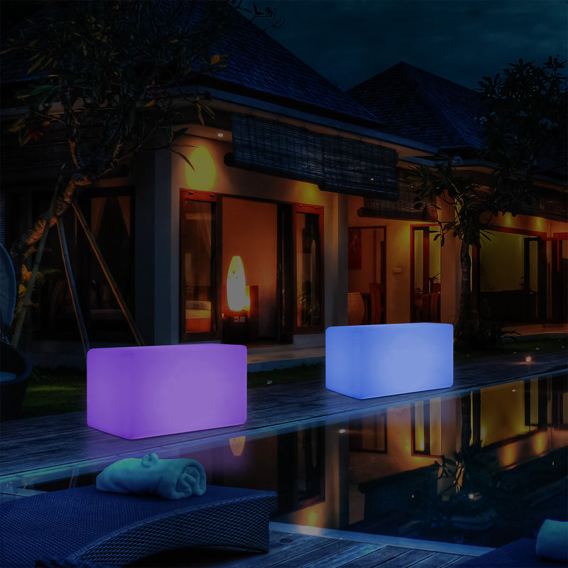 External Garden Patio Bench Light, Illuminated LED Stool Seating, Mains Powered, 55x35 cm