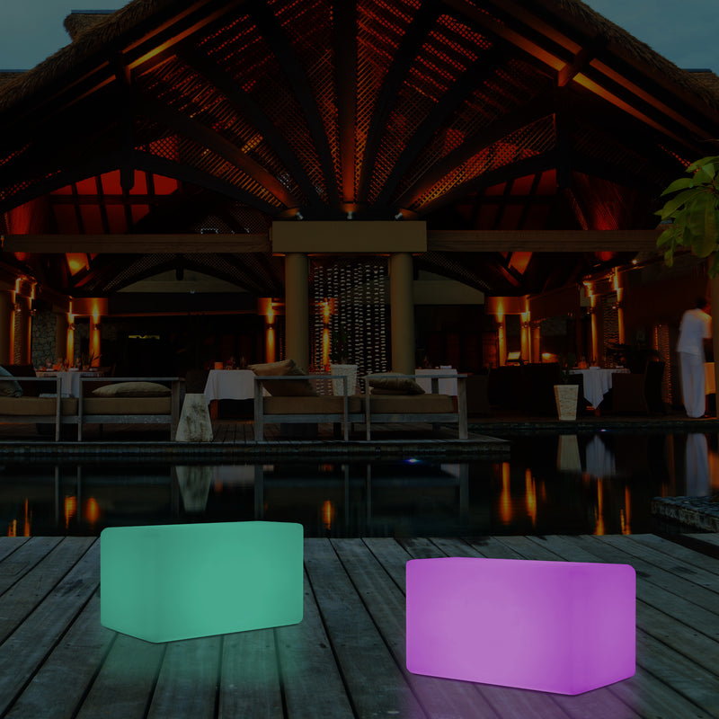 External Garden Patio Bench Light, Illuminated LED Stool Seating, Mains Powered, 55x35 cm