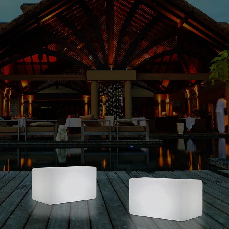 External Garden Patio Bench Light, Illuminated LED Stool Seating, Mains Powered, 55x35 cm