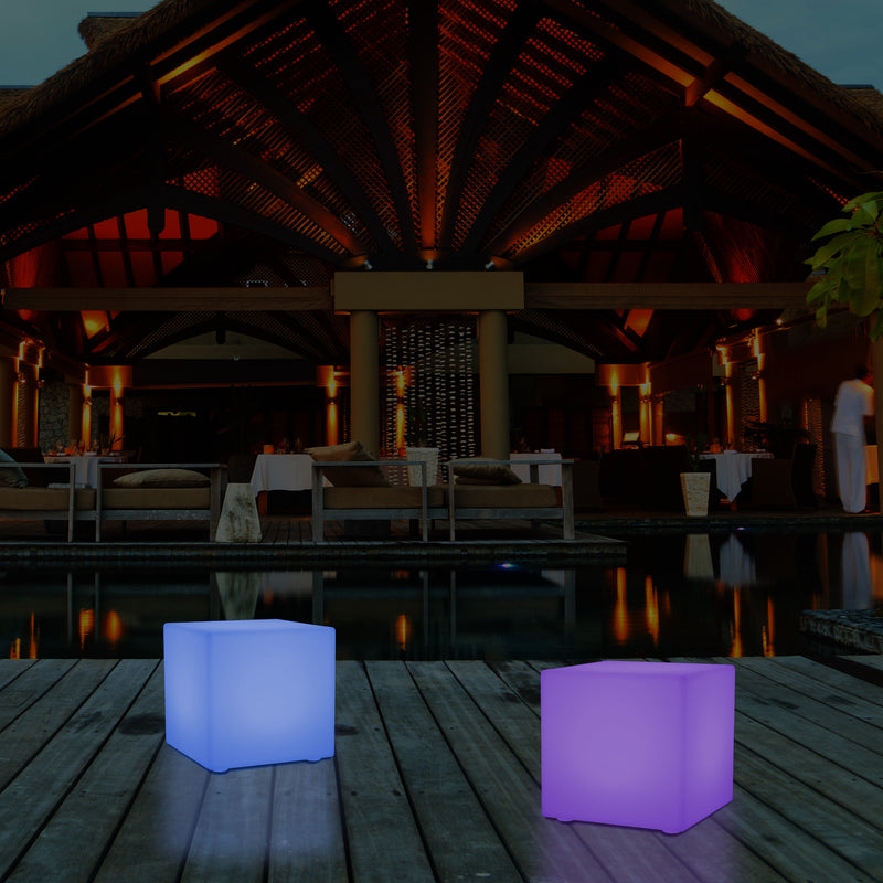 50cm External Garden LED Cube Seat Stool Light, 500mm Mains Operated 5V Patio Floor Lamp