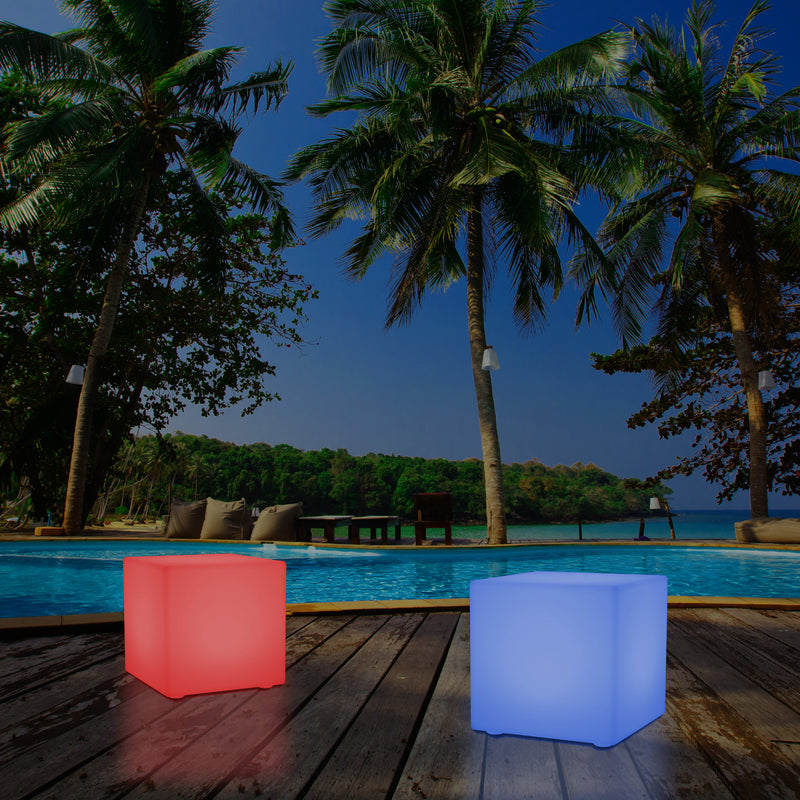 50cm External Garden LED Cube Seat Stool Light, 500mm Mains Operated 5V Patio Floor Lamp