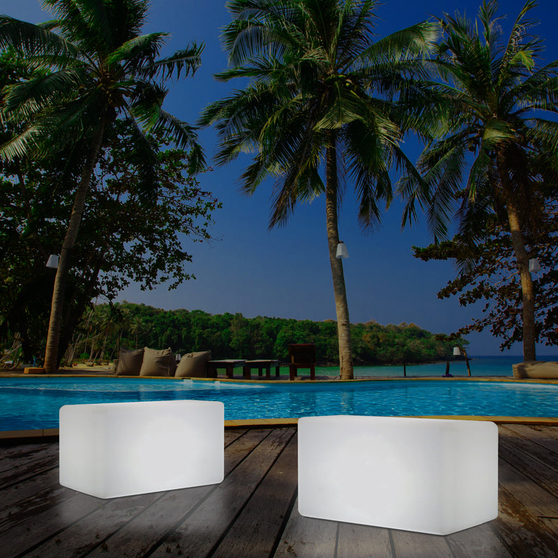 External Garden Patio Bench Light, Illuminated LED Stool Seating, Mains Powered, 55x35 cm
