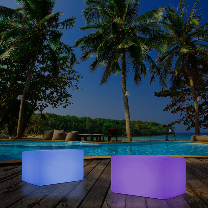 External Garden Patio Bench Light, Illuminated LED Stool Seating, Mains Powered, 55x35 cm