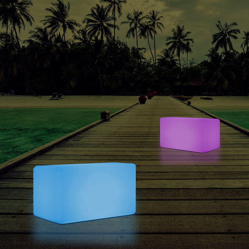 External Garden Patio Bench Light, Illuminated LED Stool Seating, Mains Powered, 55x35 cm
