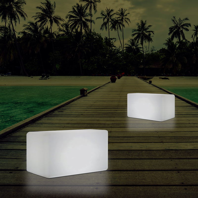 External Garden Patio Bench Light, Illuminated LED Stool Seating, Mains Powered, 55x35 cm