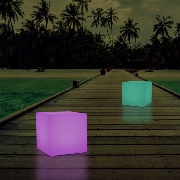 Outdoor Mains Operated Garden Light, 30cm Colour Changing LED Cube Balcony Terrace Lamp