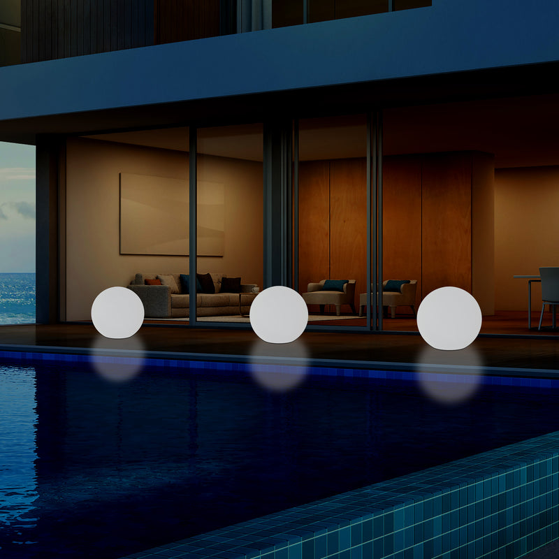 External Garden Ball Floor Lamp, Mains Powered Dimmable RGB Patio Lighting, 40cm 400mm