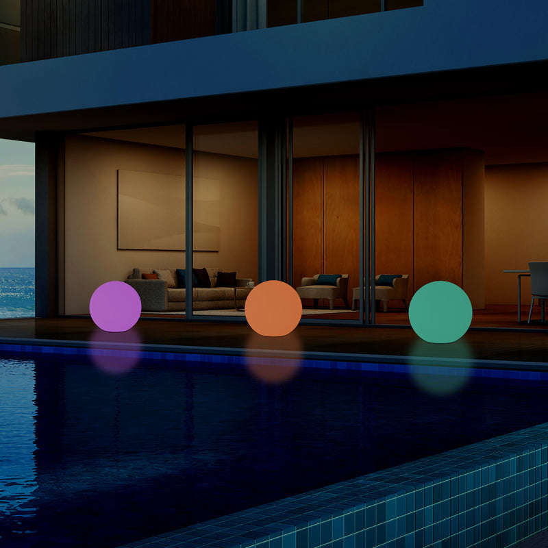 External Garden Ball Floor Lamp, Mains Powered Dimmable RGB Patio Lighting, 40cm 400mm