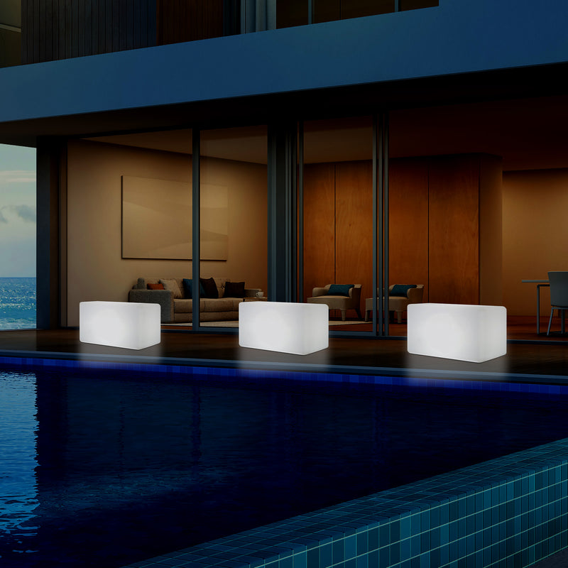 External Garden Patio Bench Light, Illuminated LED Stool Seating, Mains Powered, 55x35 cm