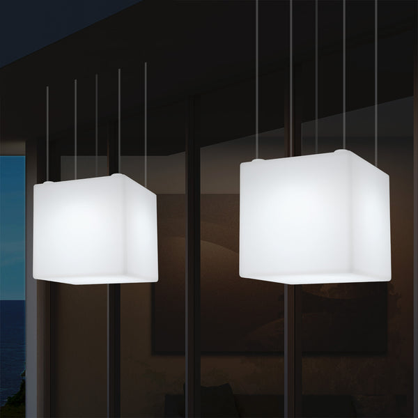 Mains Operated Outdoor Terrace Ceiling Light, 50cm LED Cube Hanging Lamp, 5V Low Voltage