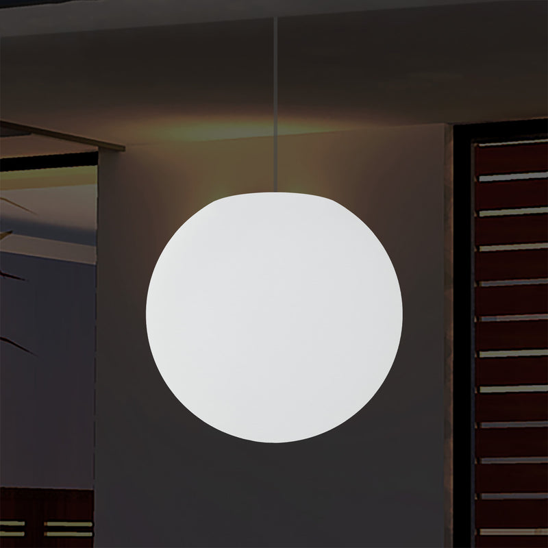 External Balcony Suspension Light, Mains Powered LED Ceiling Lamp, 30cm Orb, Multicolour