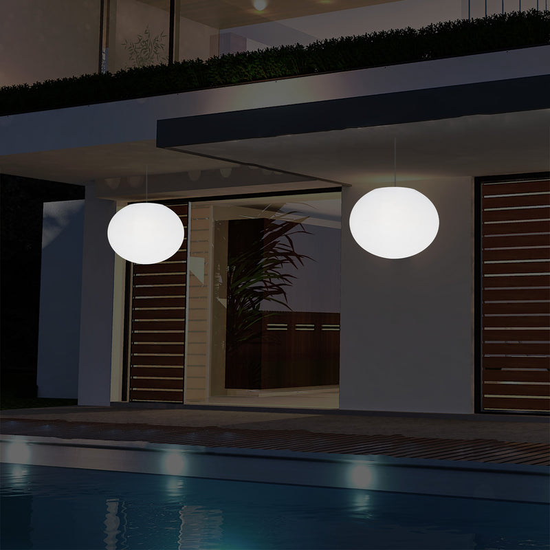 External Veranda Suspension Light, Mains Powered LED Ceiling Lamp, 27cm Oval Ellipse, RGB