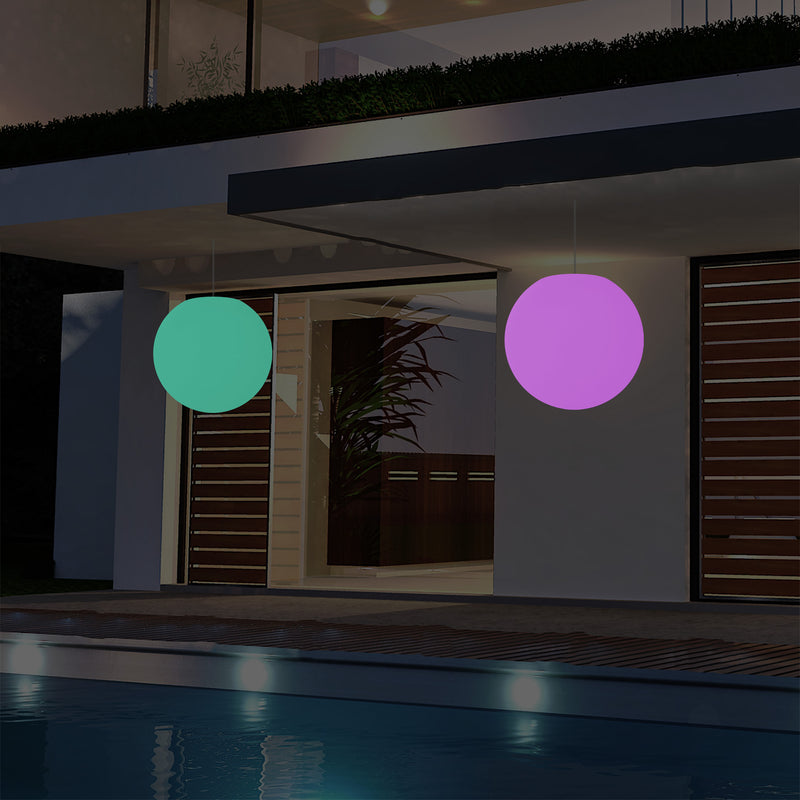 External Balcony Suspension Light, Mains Powered LED Ceiling Lamp, 30cm Orb, Multicolour