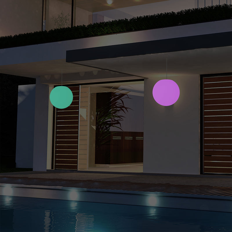 Garden Patio LED Pendant Lamp, Mains Powered 20cm Sphere Suspension Lamp, RGB