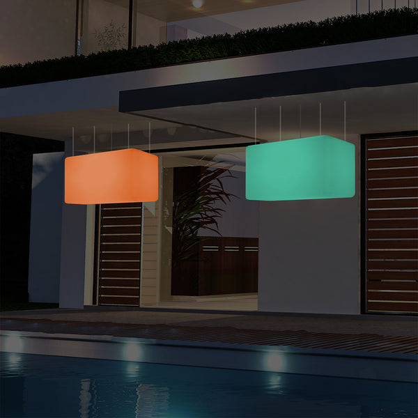 Mains Operated Outdoor Garden Ceiling Light, 55x35 cm LED Linear Island Hanging Lamp, RGB