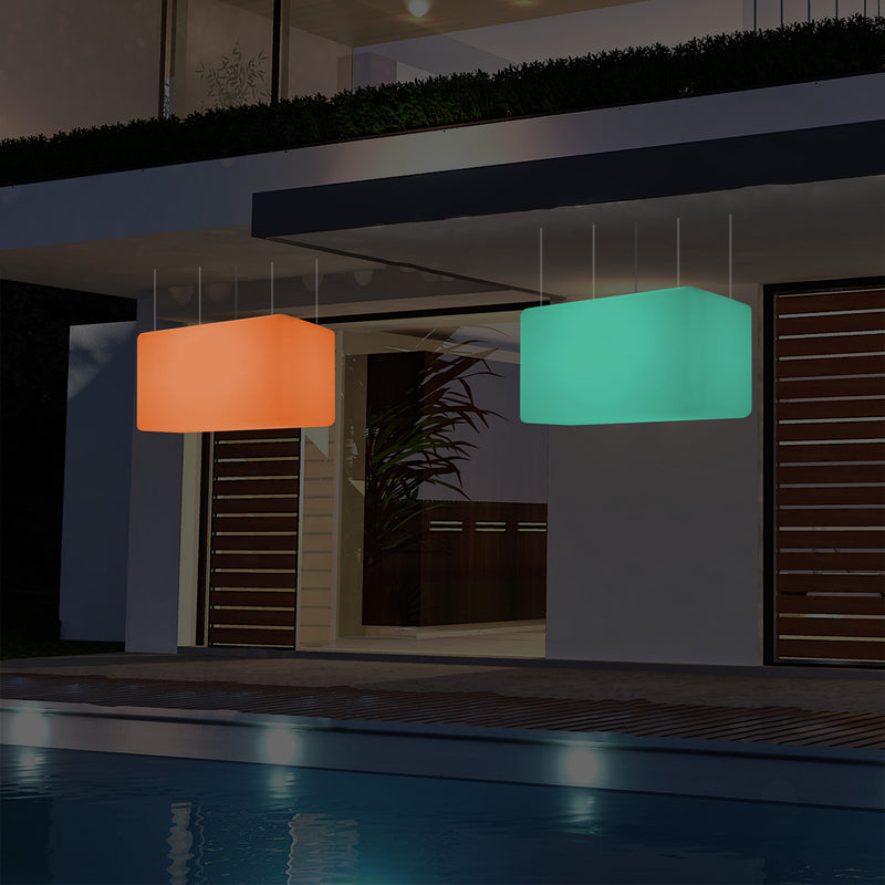 Mains Operated Outdoor Garden Ceiling Light, 55x35 cm LED Linear Island Hanging Lamp, RGB