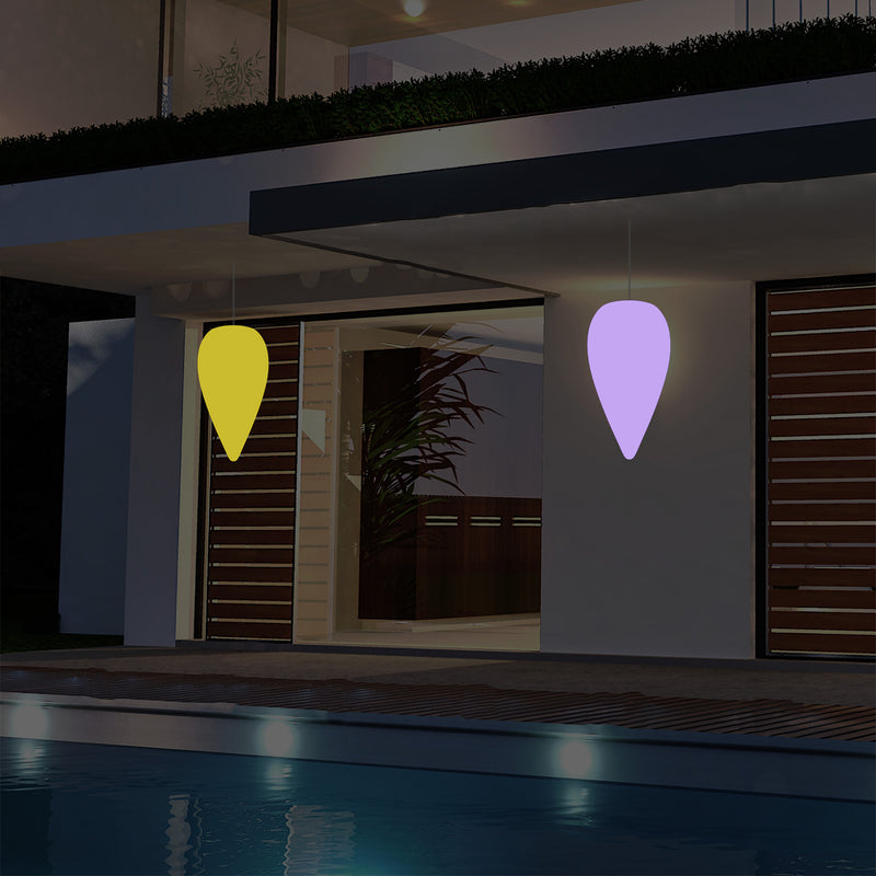 Outdoor Terrace Hanging Light, Mains Powered LED Ceiling Lamp, 37cm Water Drop, RGB