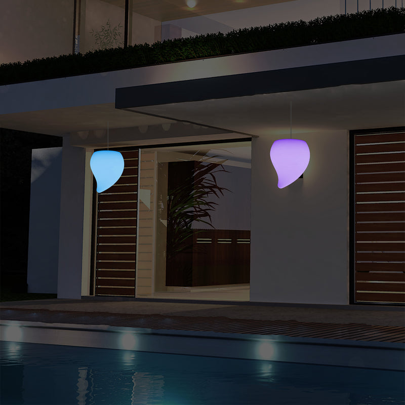 Outdoor Balcony LED Hanging Lamp, Mains Powered 20cm Tear Drop Suspension Lamp, Multicolour
