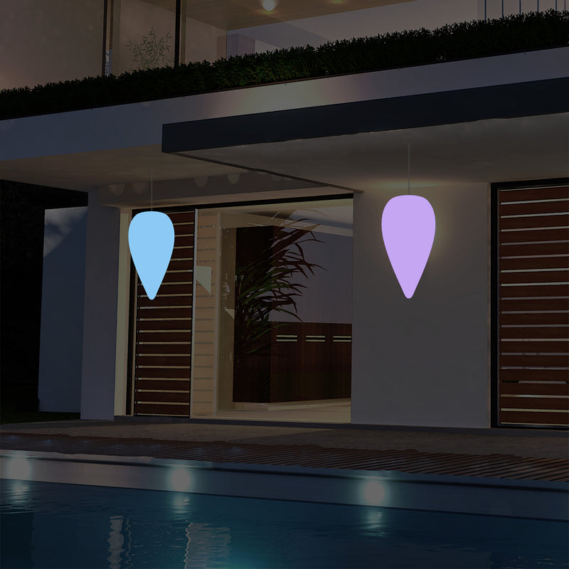 Outdoor Terrace Hanging Light, Mains Powered LED Ceiling Lamp, 37cm Water Drop, RGB