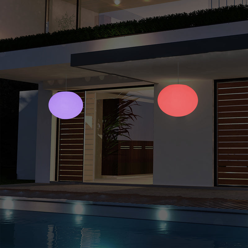 External Veranda Suspension Light, Mains Powered LED Ceiling Lamp, 27cm Oval Ellipse, RGB