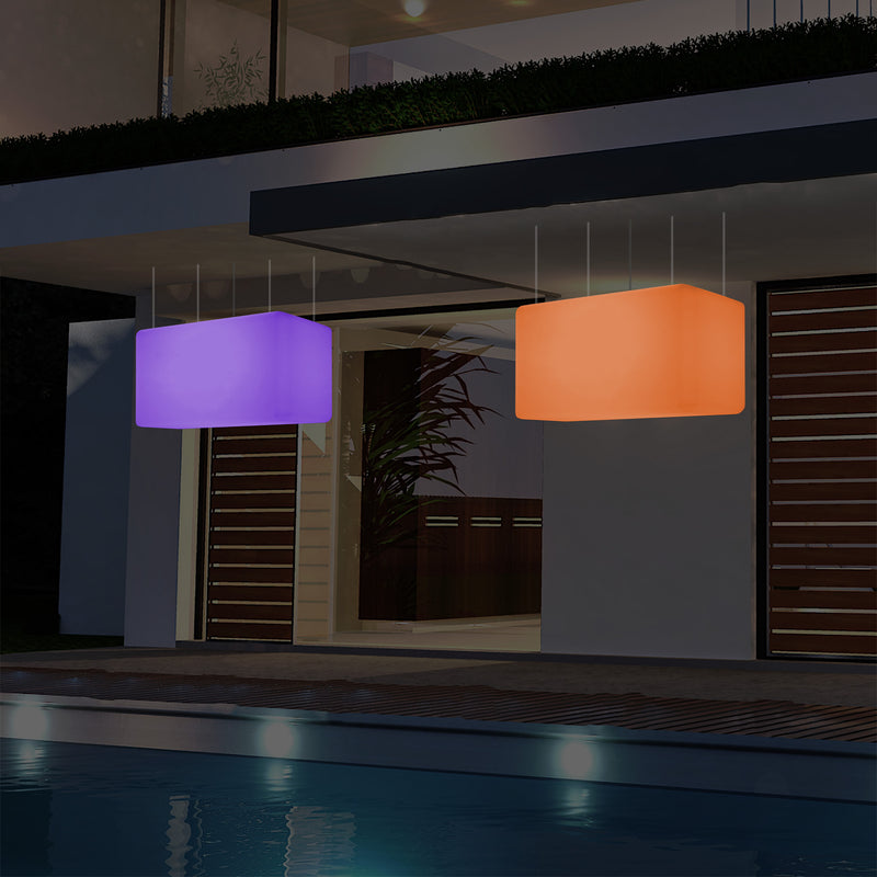 Mains Operated Outdoor Garden Ceiling Light, 55x35 cm LED Linear Island Hanging Lamp, RGB