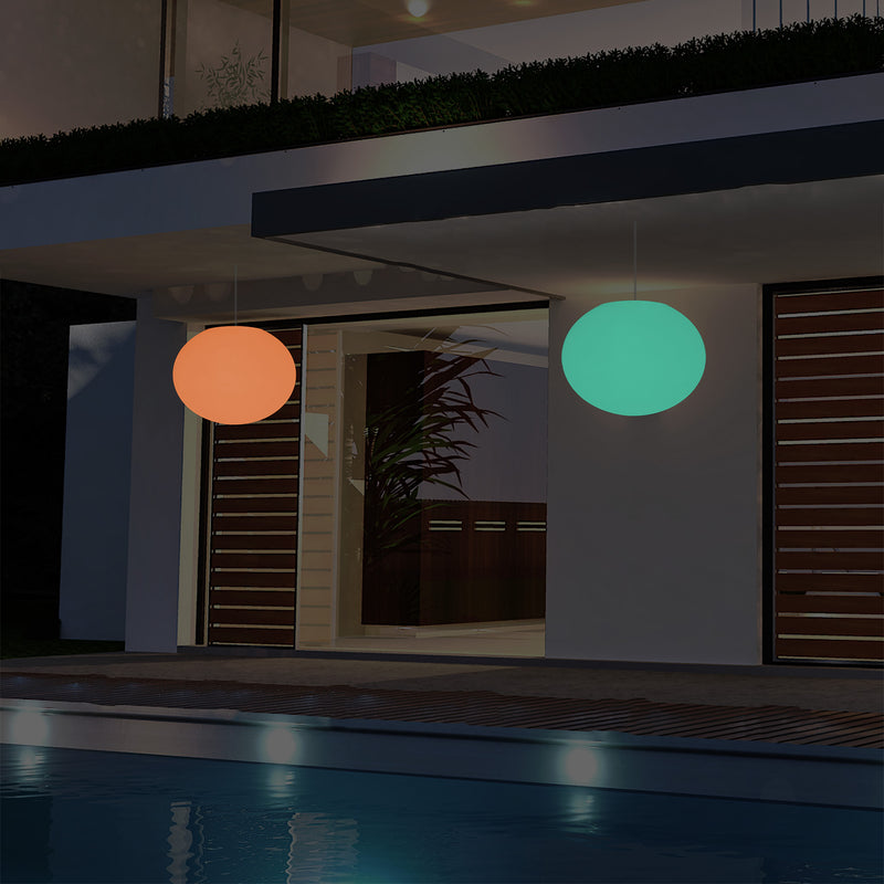 External Veranda Suspension Light, Mains Powered LED Ceiling Lamp, 27cm Oval Ellipse, RGB