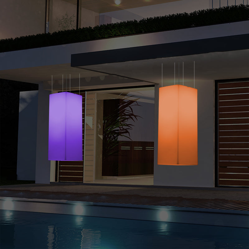 Garden Patio LED Hanging Lamp, Mains Powered 80x30cm Rectangle Suspension Lamp, RGB